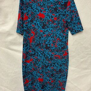 LuLaRoe Blue and Red Floral Dress